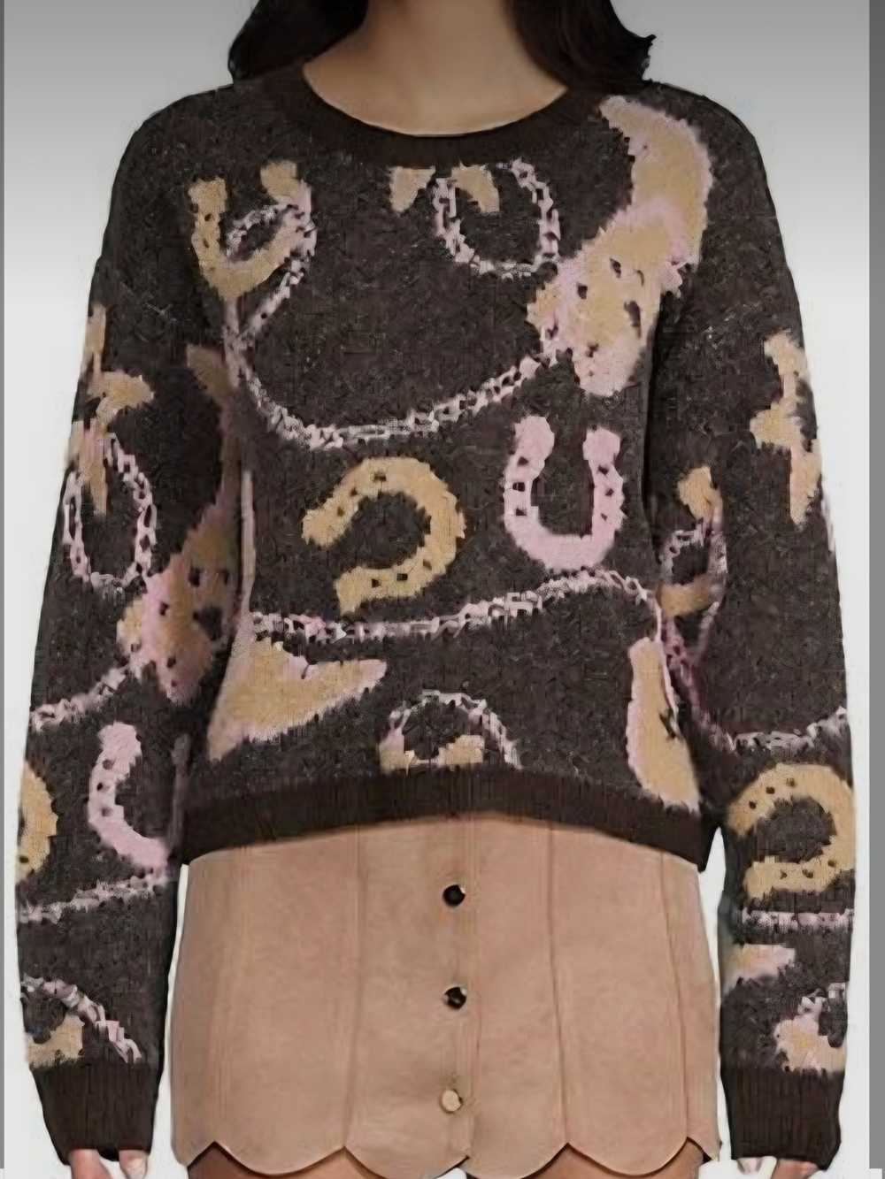 Katie J NYC Brown Fuzzy Crewneck Sweater with Cowgirl Motif